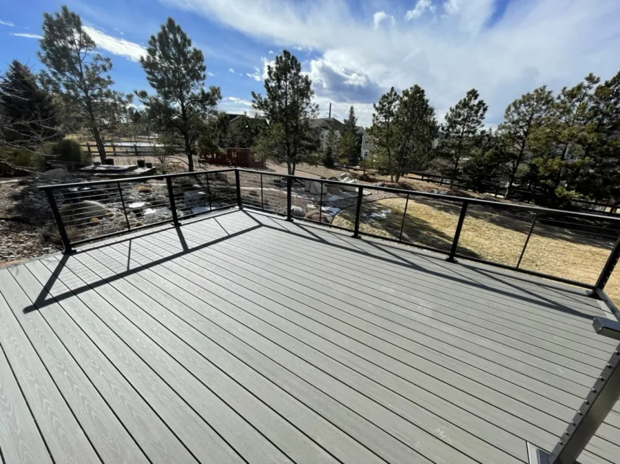 Custom Decks timbertech silver maple deck feeney cable rail castle pines colorado