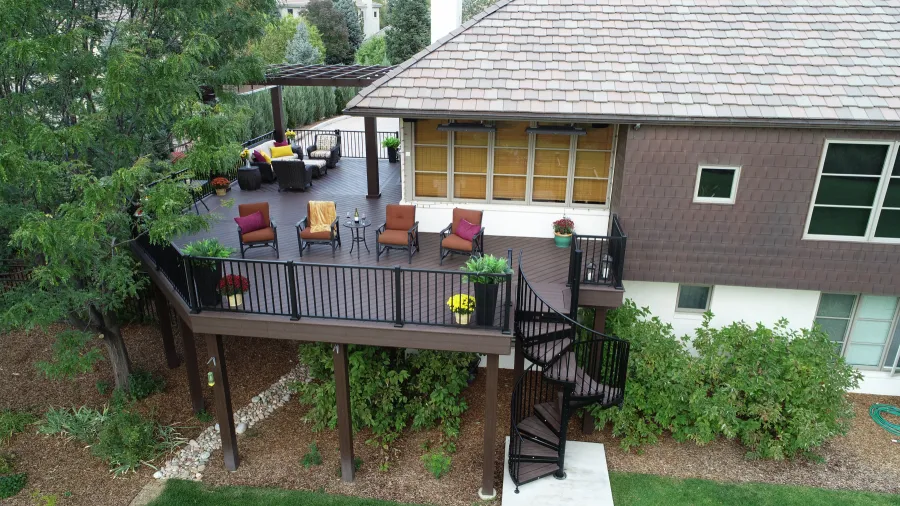 Custom Decks trex vintage lantern trex railing cherry hills colorado