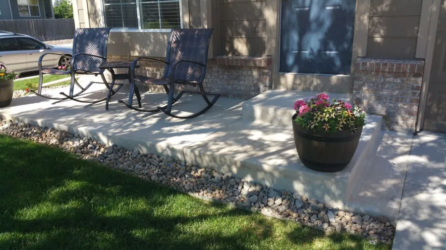 Custom Decks standard grey broom finish concrete path centennial colorado Custom Decks standard grey broom finish concrete path centennial colorado