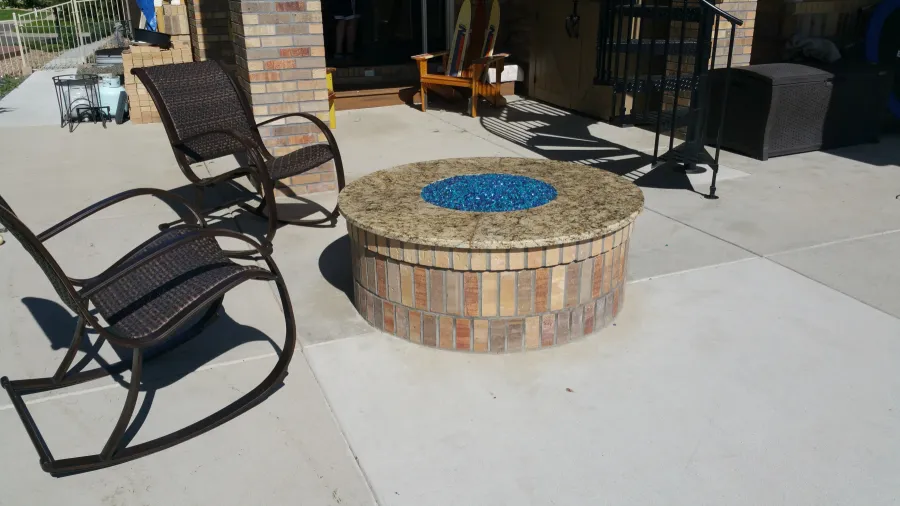 Custom Decks 5 wide circular fire pit glass aurora colorado