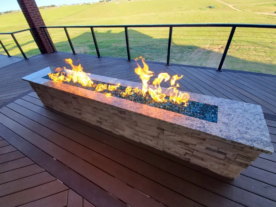 Custom Decks linear fire pit parker colorado