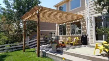 Custom Decks wood pergola 2x2 perlins Aurora Colorado