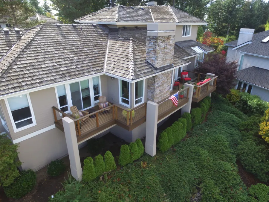 Custom Decks ASD cable rail IPE posts top rail 6 Trex spiced rum cocktail cap Newcastle Washington