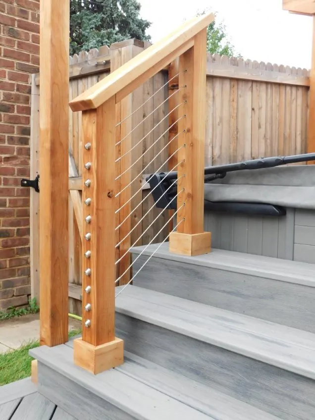 Custom Decks ASD cable rail redwood posts top rail Denver Colorado