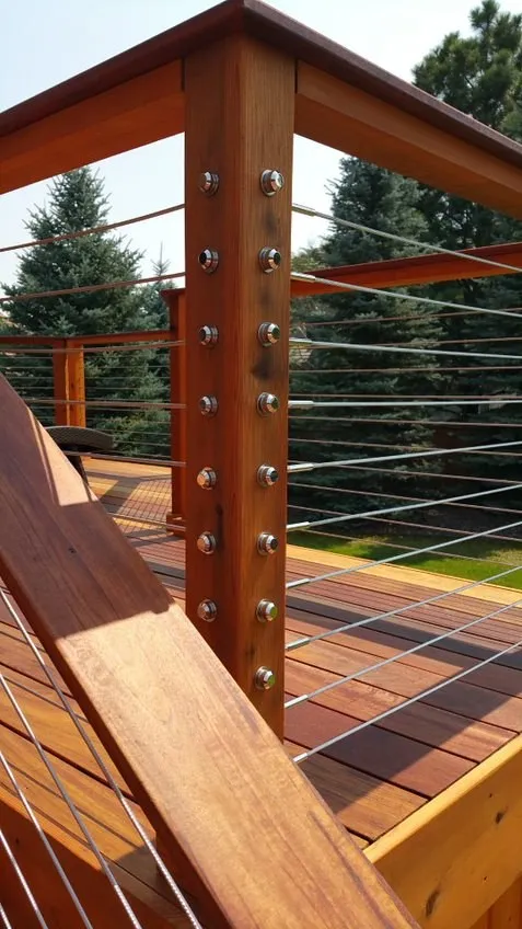 Custom Decks ASD cable rail tigerwood posts top rail Greenwood Village Colorado