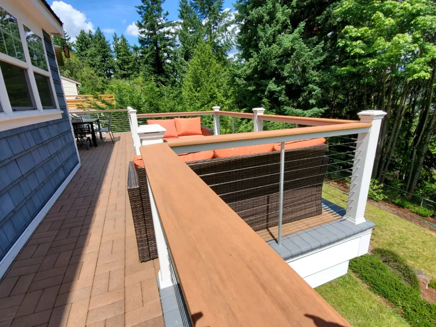Custom Decks ASD cable rail timbertech cocktail cap white trex posts Bellevue Washington