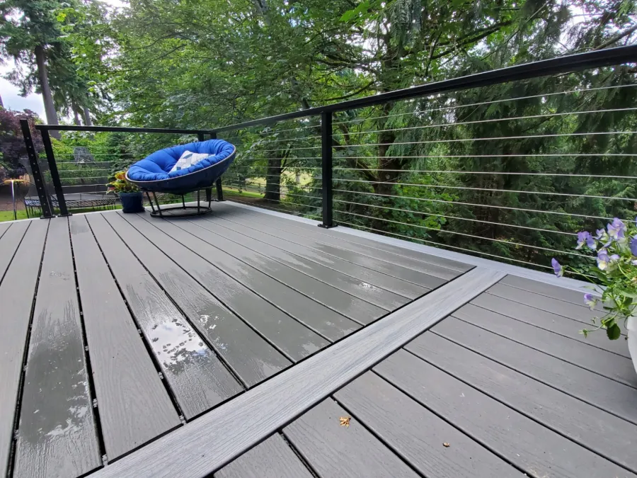 Custom Decks ASD cable rail with black posts and rail Sammamish Washington