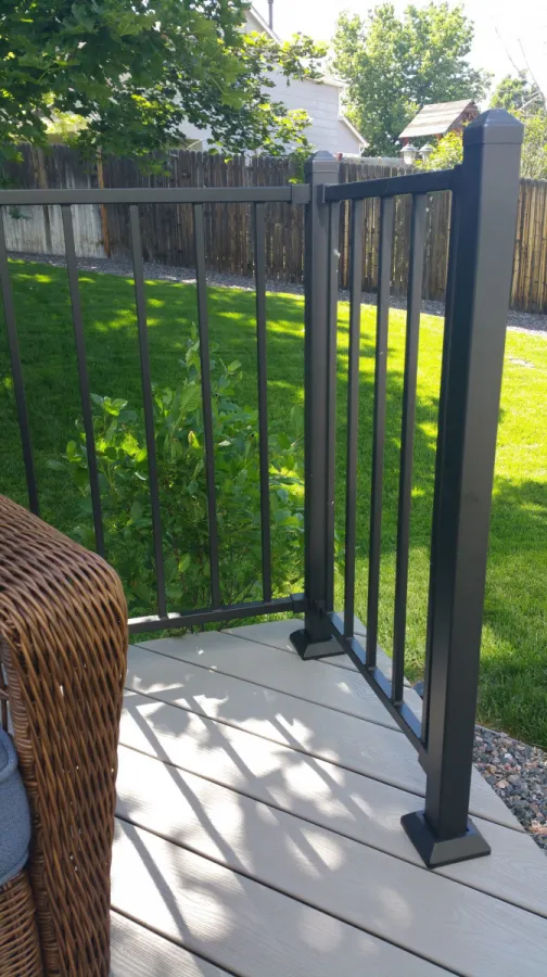Custom Decks fortress iron panel black railing Aurora Colorado