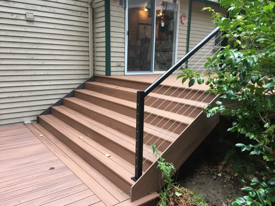 Custom Decks 10 wide timbertech stairs cable rail Sammamish Washington Custom Decks 10 wide timbertech stairs cable rail Sammamish Washington