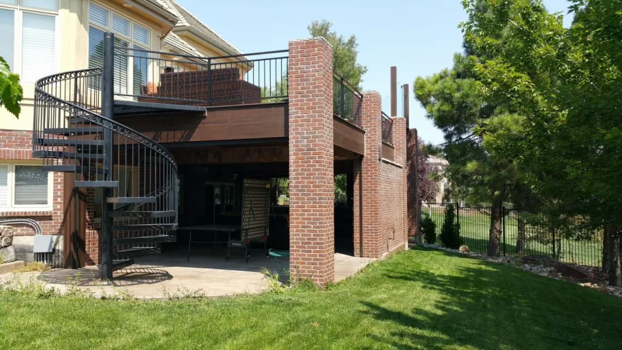 Custom Decks custom extra wide black metal spiral staircase Lone Tree Colorado Custom Decks custom extra wide black metal spiral staircase Lone Tree Colorado