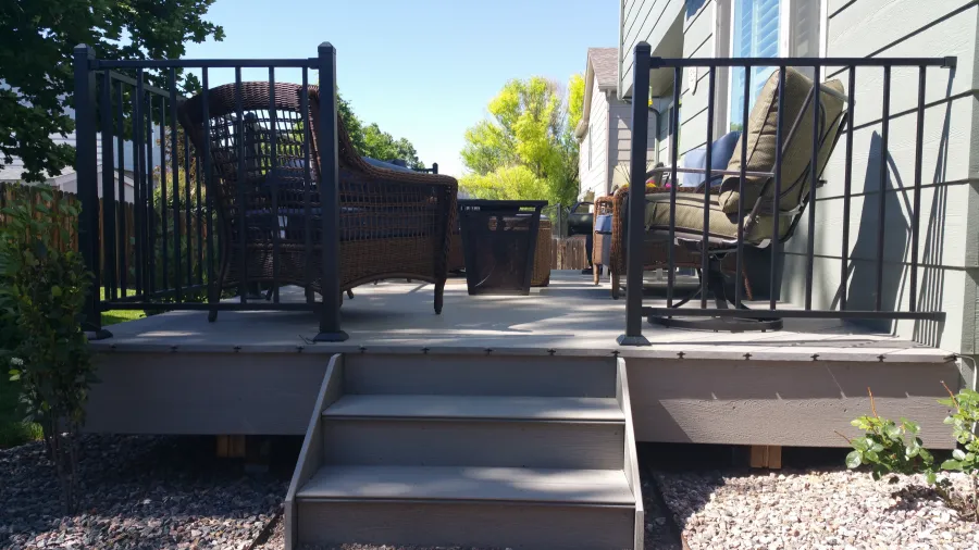 Custom Decks standard 4 wide trex stairs gravel path Aurora Colorado Custom Decks standard 4 wide trex stairs gravel path Aurora Colorado