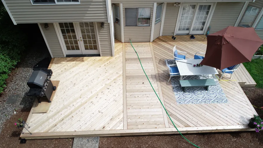 Custom Decks large cedar deck two inlays Bothell Washington