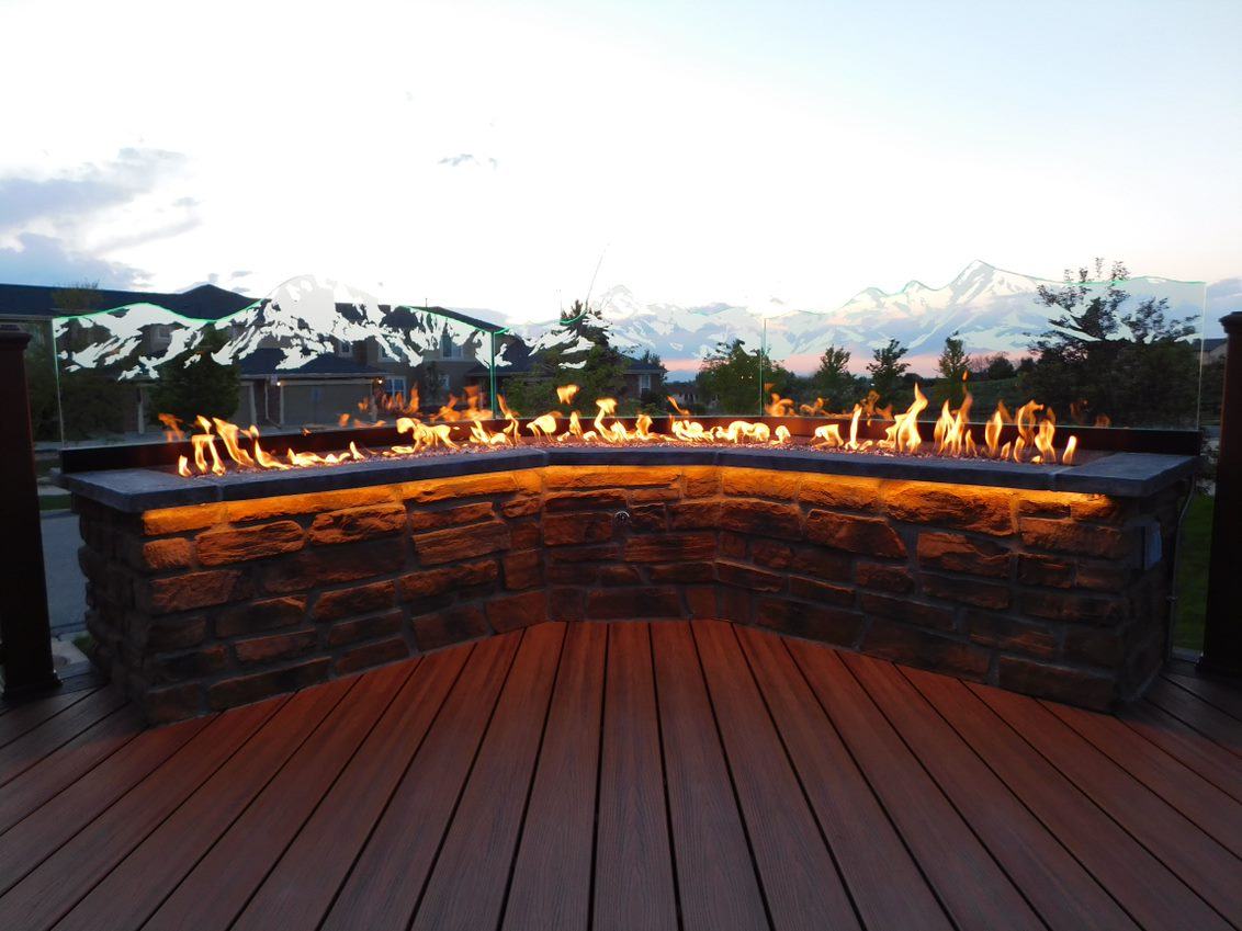 Custom Decks Firepit Etched Glass Led Lights Aurora Colorado