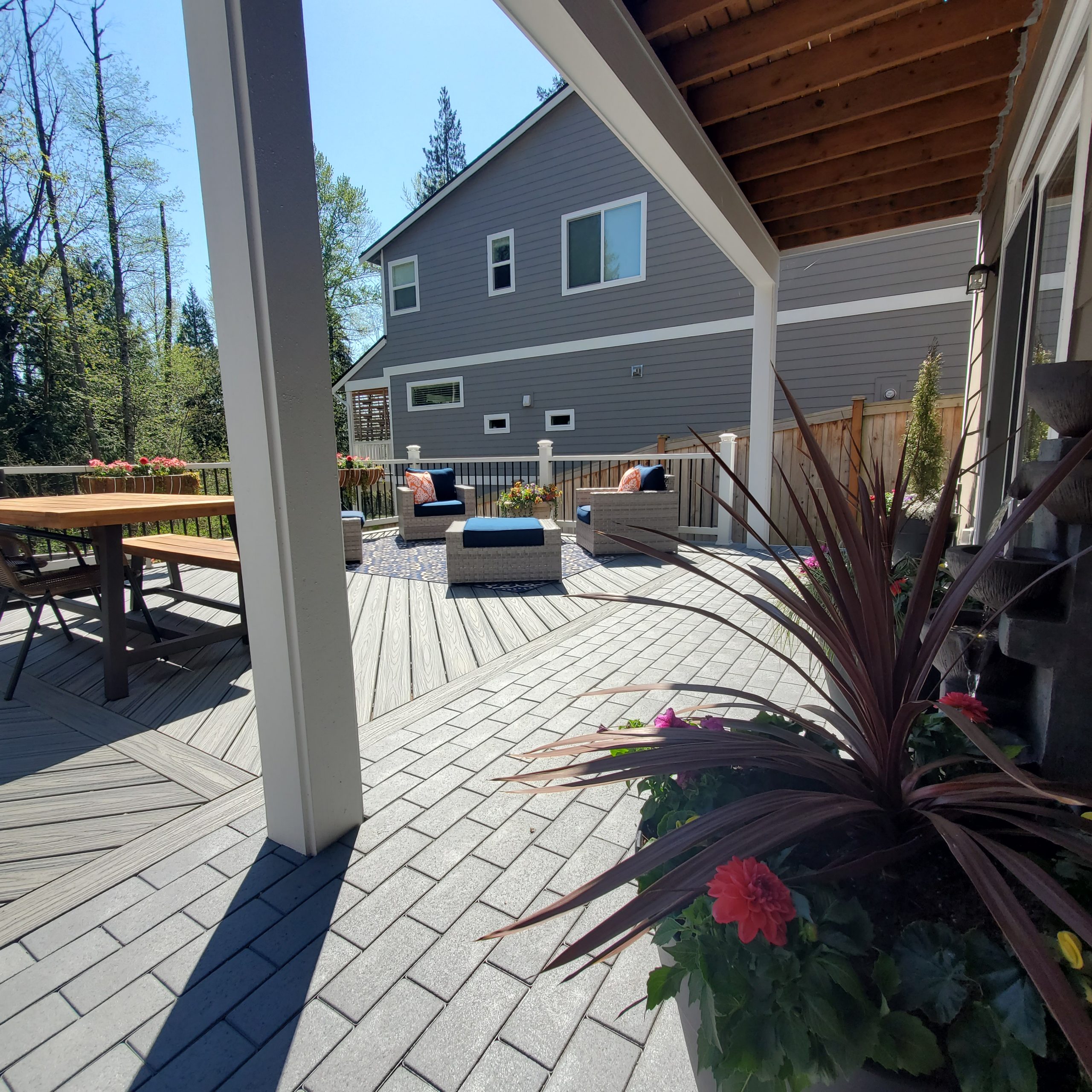 Custom Decks Trex Decking Island Mist Trex Lattice Skirting Azek Pavers Waterwheel Patio Bothell Washington